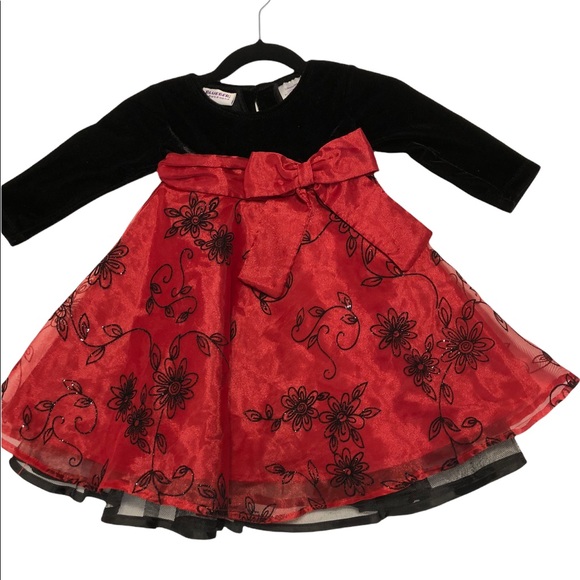 Blueberi Boulevard Other - Baby Girls Formal Dress Christmas Holiday Red & Black Velvet 12 Months